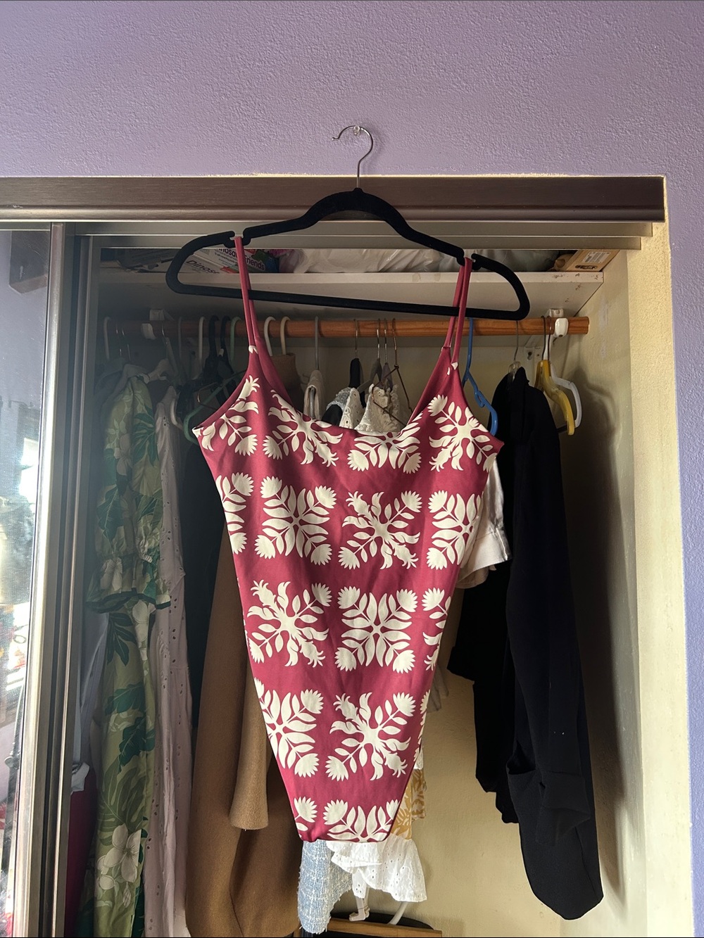 Maroon Floral Hawaiian Quilt Print One-Piece Swimsuit